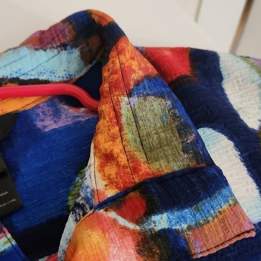 Ali Miles Colorful Abstract Patterned Coat Bell Sleeve Career Artsy Contemporary - Picture 11 of 12